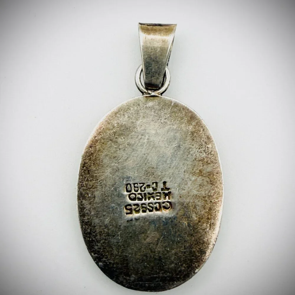 Taxco Mexico Sterling Black Onyx Pendant 2" - Picture 4 of 4